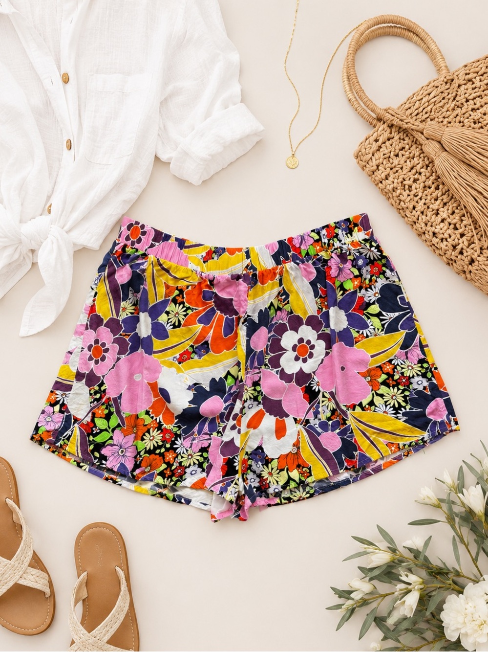Ascot + Hart Floral Lounge Shorts | Size XXL | Multicolor Rayon Women